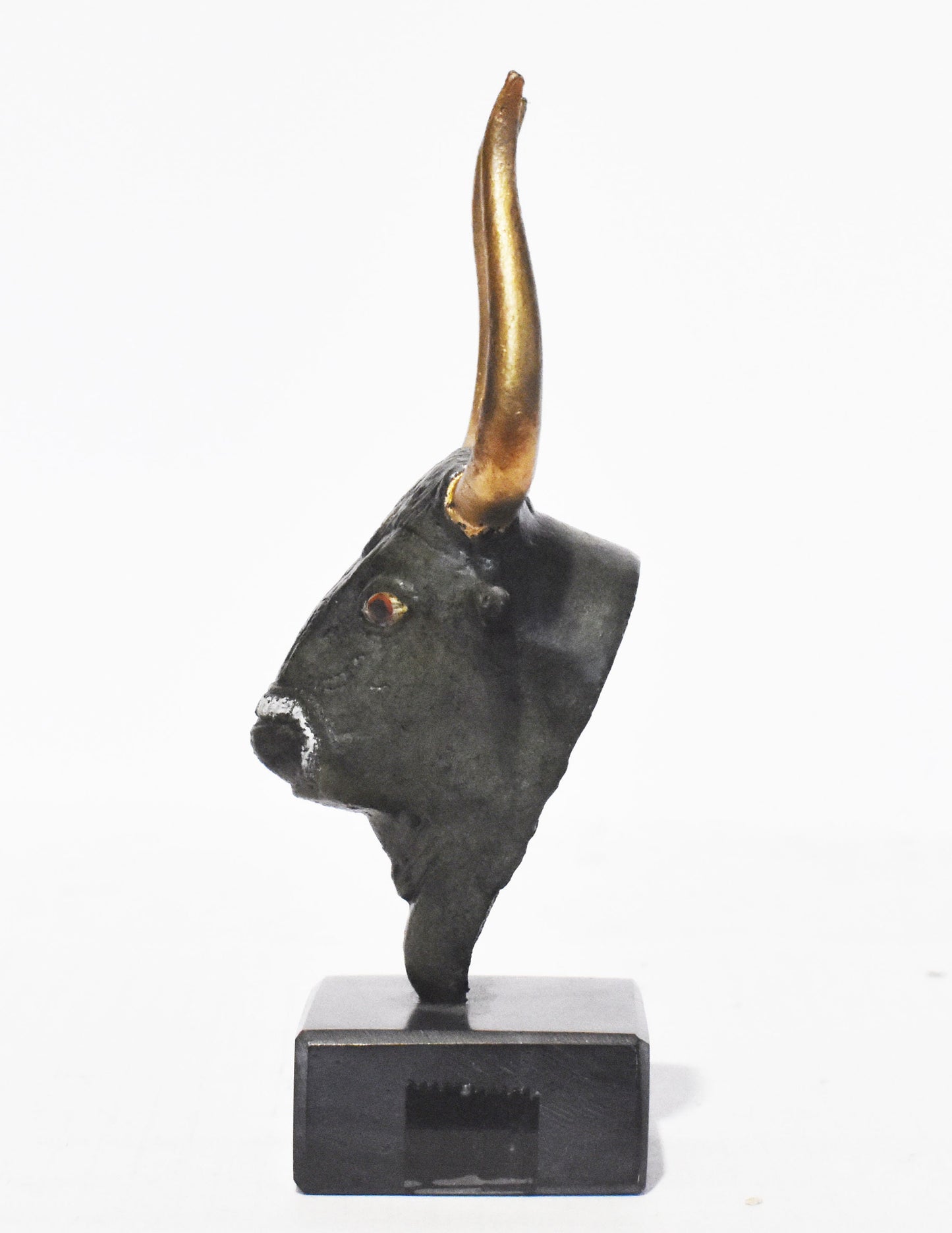 Minoan Bull Small Head - Sacred Animal - Art, Knossos Palace - marble base - pure bronze  statue