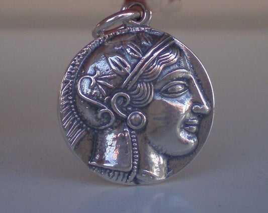 Greek Roman Goddess Athena - Owl, symbol of wisdom - Athenian Tetradrachm - Coin Pendant - 925 Sterling Silver