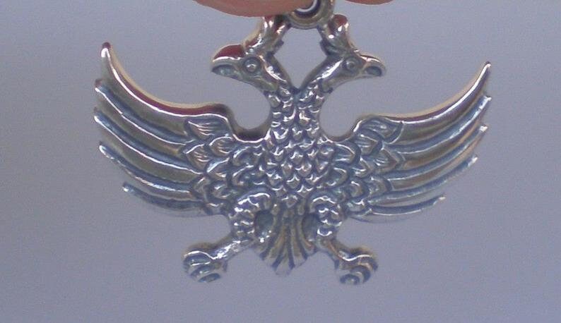 Double Headed Eagle -  Symbol of Power and Dominion - Byzantine, Roman, Russian Empire  - Pendant - 925 Sterling Silver