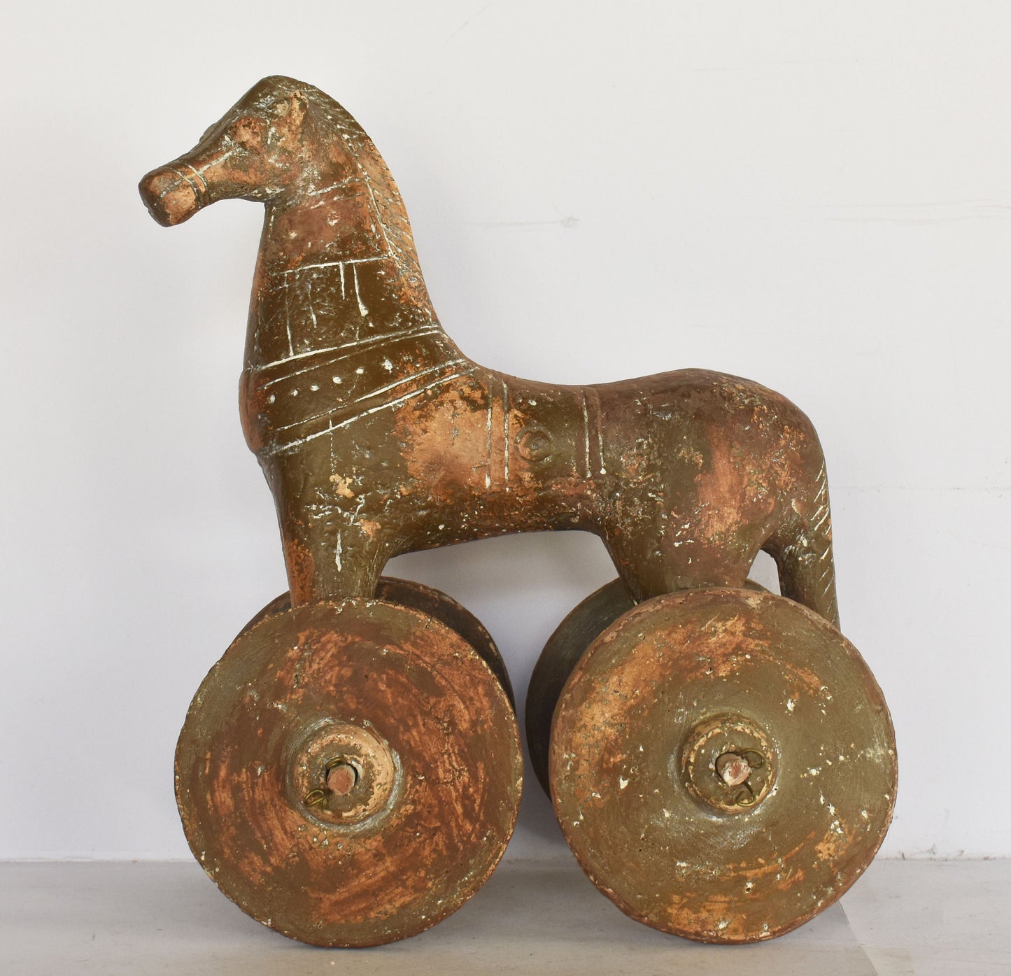 Horse on Wheels - Athyrma, Children's Toy - Athens, Attica  - Geometric Period Pottery - Museum Reproduction - Ceramic Artifact