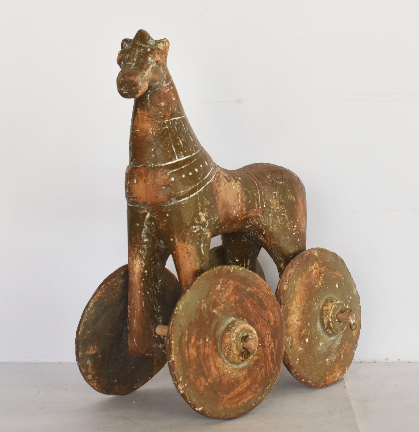 Horse on Wheels - Athyrma, Children's Toy - Athens, Attica  - Geometric Period Pottery - Museum Reproduction - Ceramic Artifact