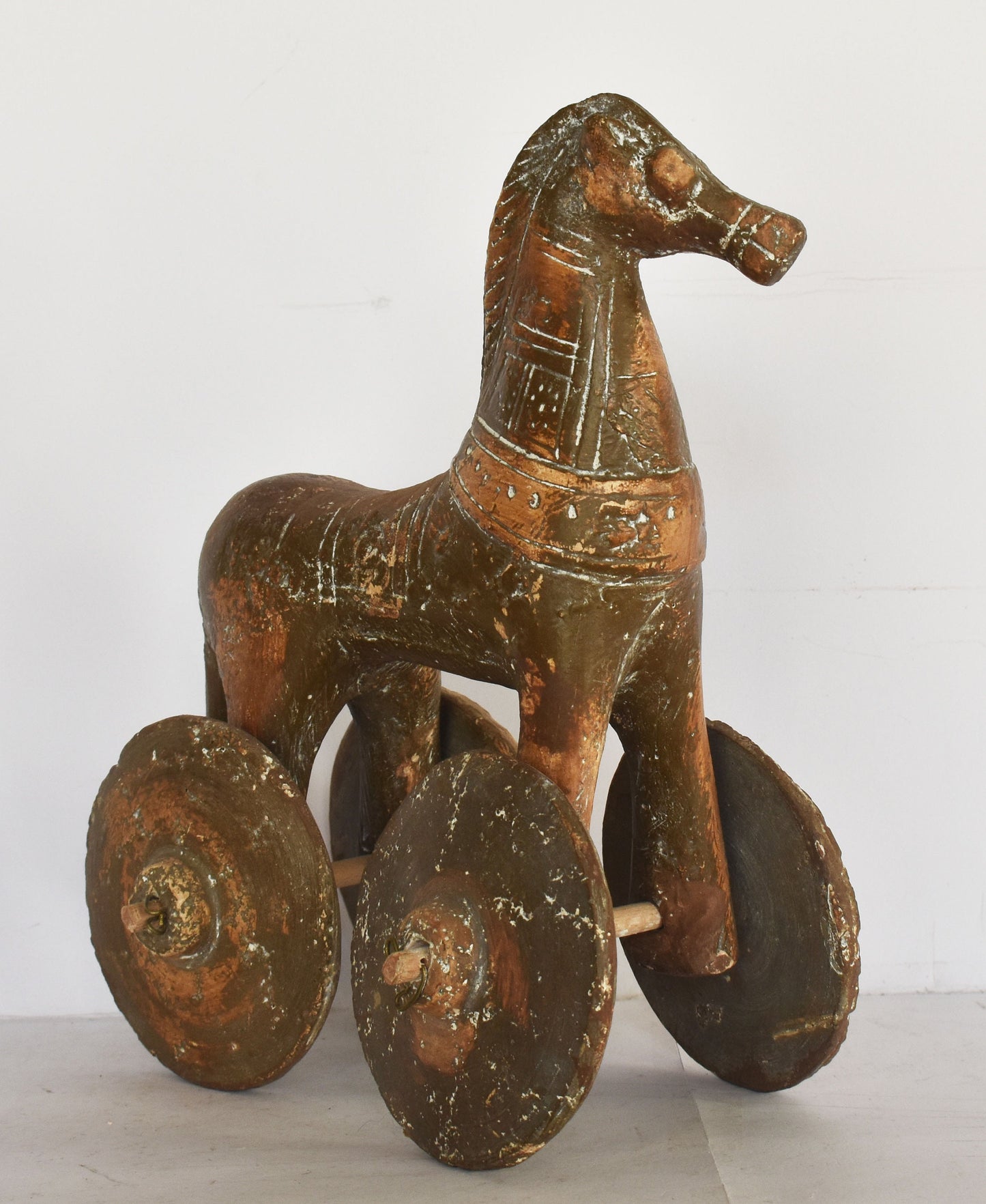 Horse on Wheels - Athyrma, Children's Toy - Athens, Attica  - Geometric Period Pottery - Museum Reproduction - Ceramic Artifact