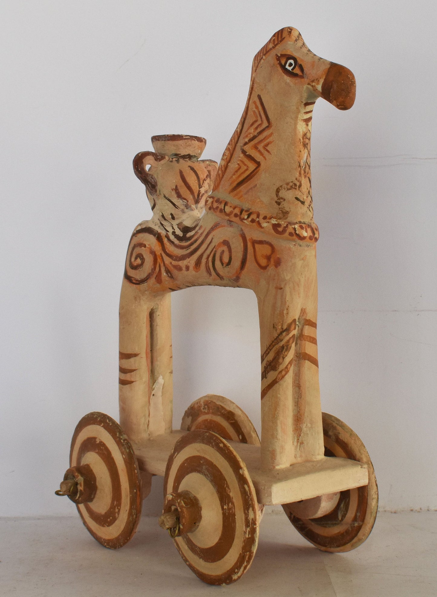 Horse on Wheels - On its back it carries a storage jar - Children's Toy - Athens - Geometric Period - Museum Replica - Ceramic Artifact