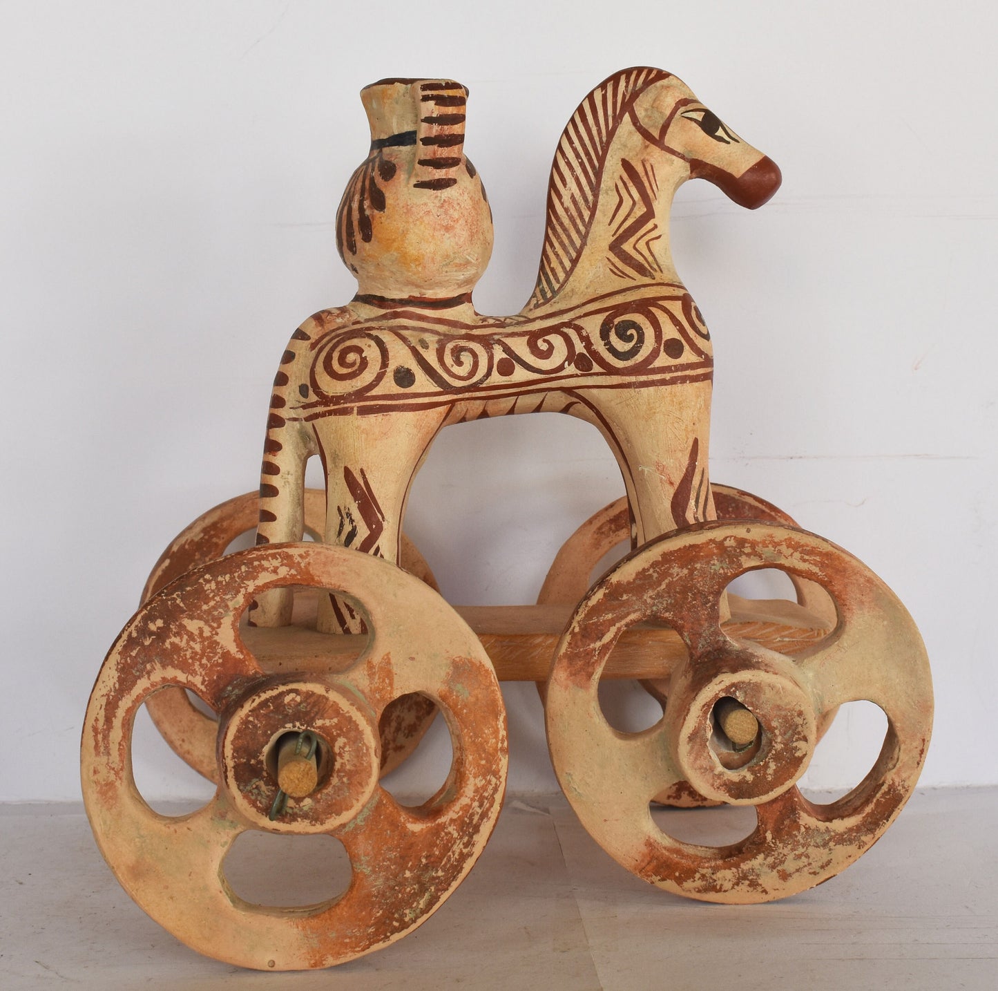 Horse on Wheels - Carrying Amphora - Children's Toy - Athens, Attica  - Geometric Period Pottery - Museum Reproduction - Ceramic Artifact