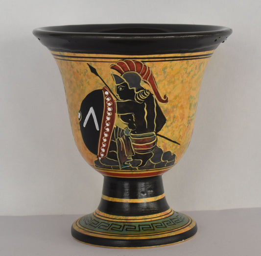 Pythagoras Cup - Fair Cup, Cup of Justice - Leonidas, King of Sparta and Floral Design - Ceramic  - Handmade in Greece