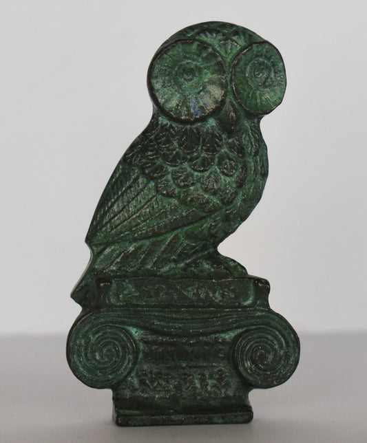 Athenian Owl on Ionic Column - symbol of wisdom - ancient Greek reproduction  - pure Bronze Sculpture