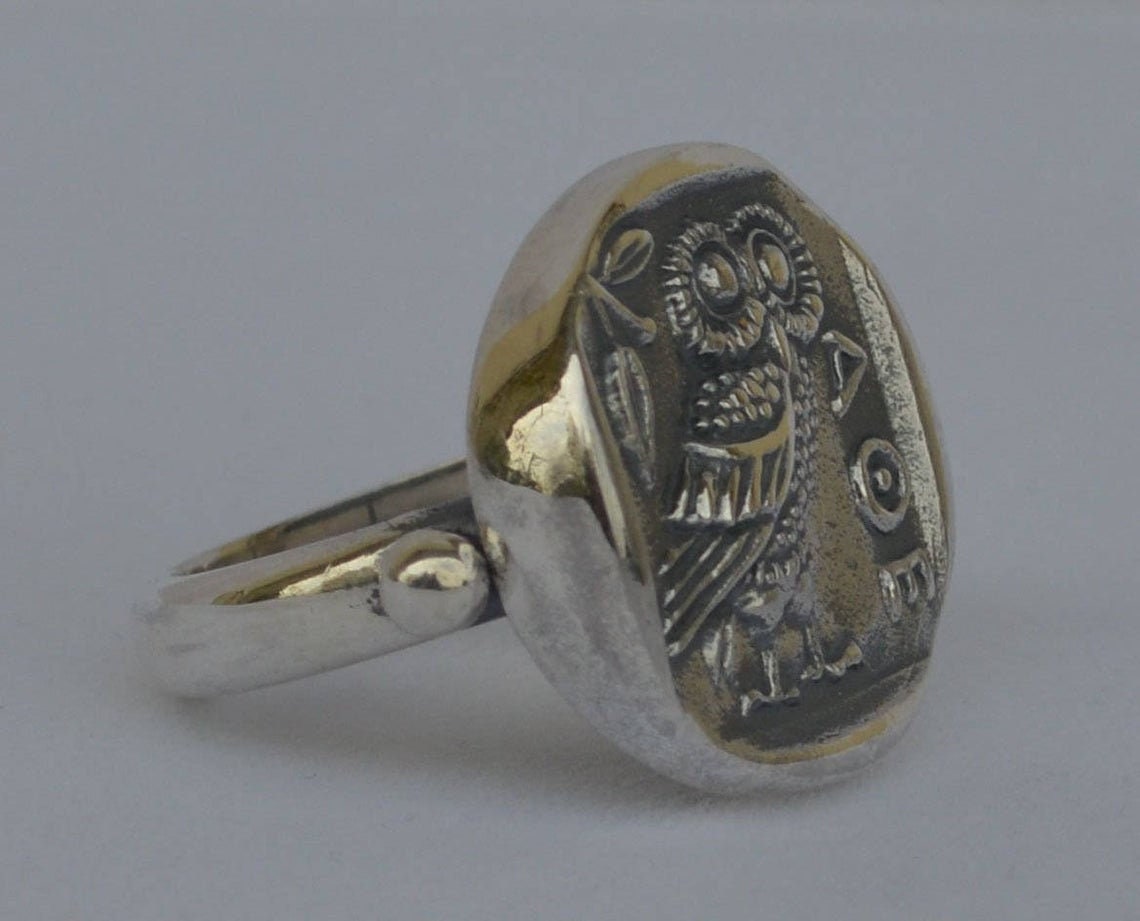 Owl of Wisdom -  Symbol of Goddess Athena - Ancient Greece - Ring - Size Us 6 1/2 - 925 Sterling Silver