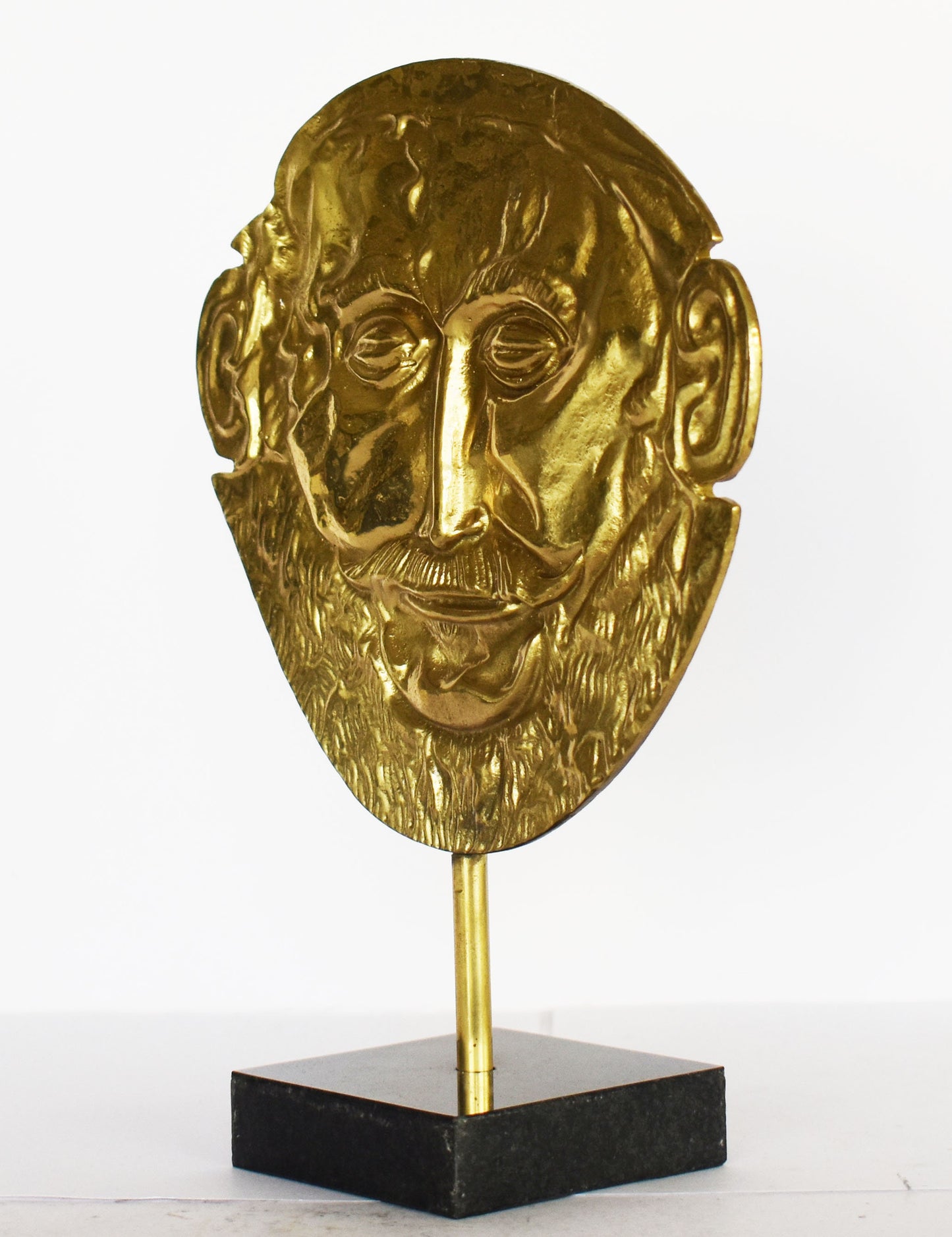 Mask of Agamemnon - Funeral Mask Replica - royal tombs at Mycenae - marble base - pure Bronze Sculpture