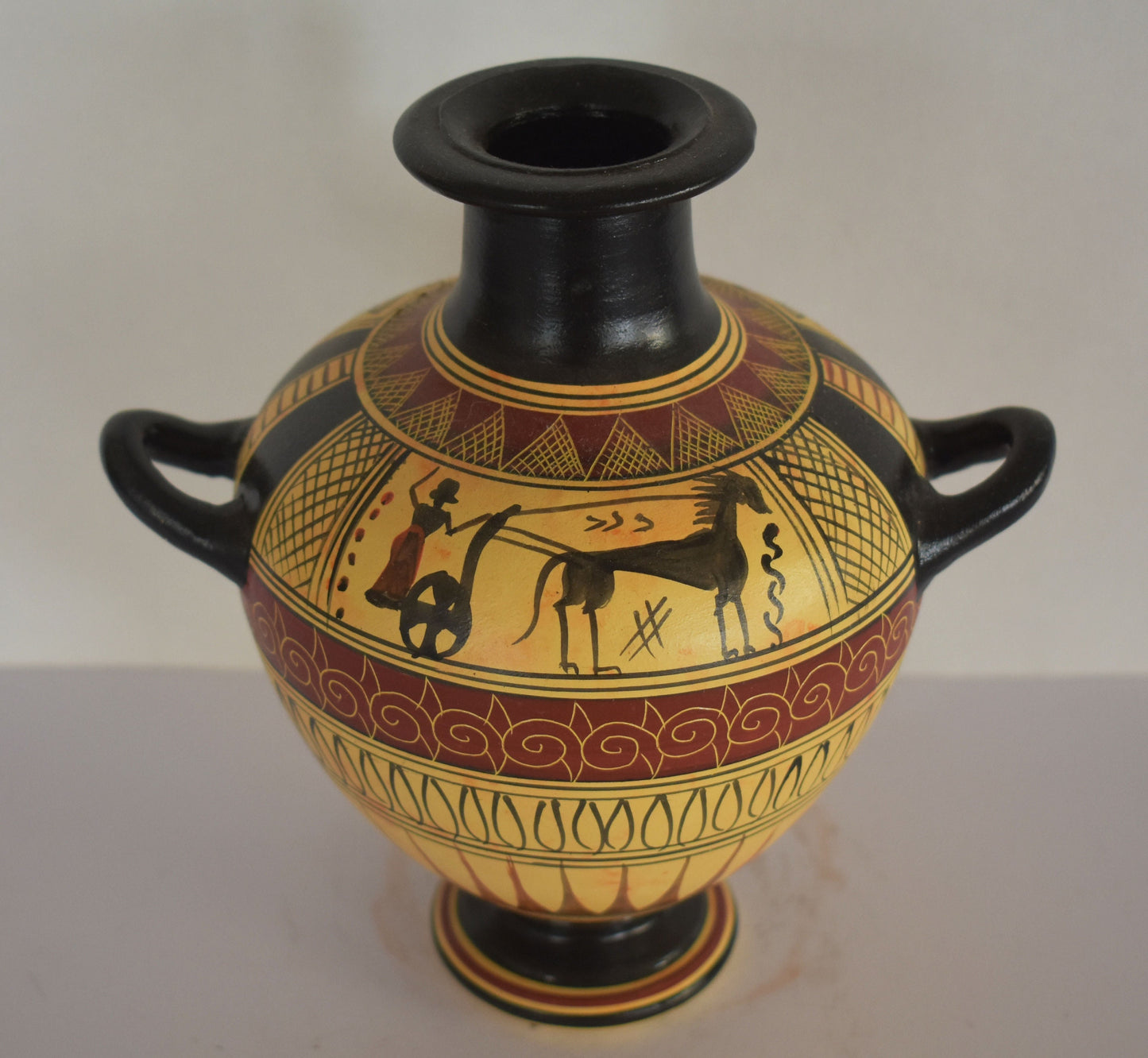 Geometric period Vessel - 900-700 BC - Man on a Chariot and Floral Design - Attica, Athens - Ceramic Vase
