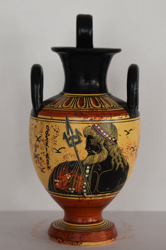 Poseidon Neptune – Greek Roman God of the Sea, Storms, Earthquakes and Horses - Floral design - Ceramic Vase