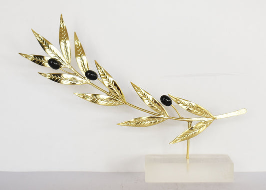 Olive Branch - Ancient Greek Symbol of Peace and Victory - Olympic Games Prize - Plexiglass Base - pure bronze