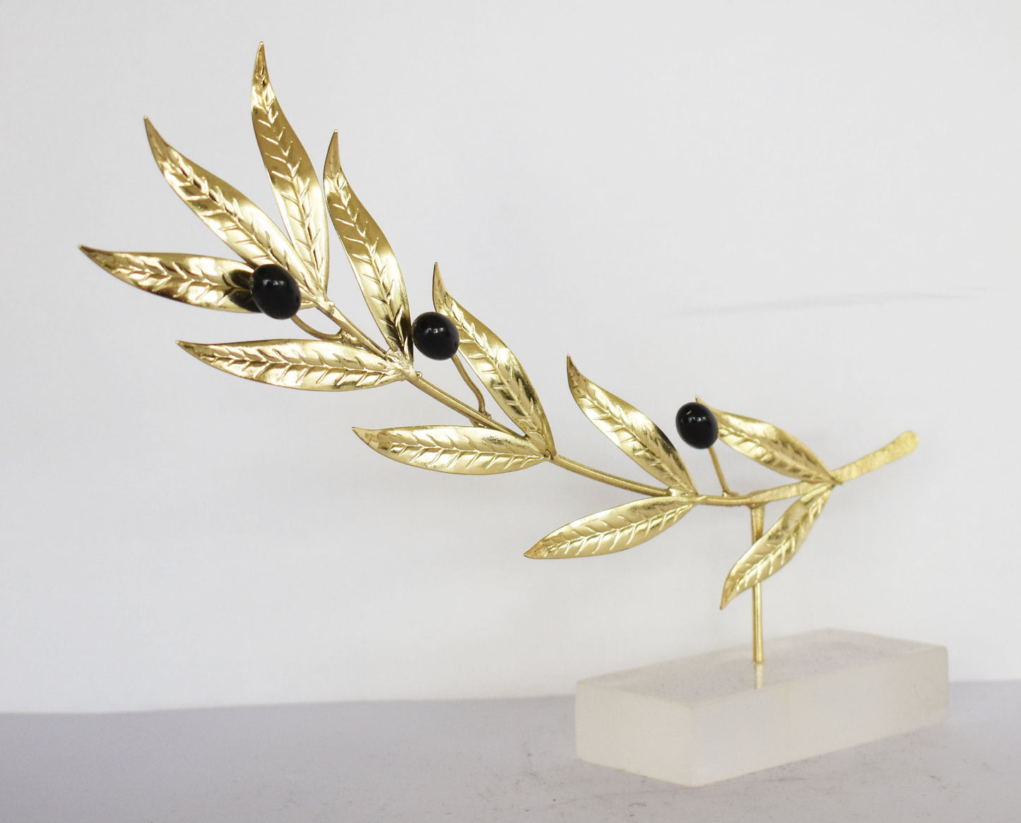 Olive Branch - Ancient Greek Symbol of Peace and Victory - Olympic Games Prize - Plexiglass Base - pure bronze