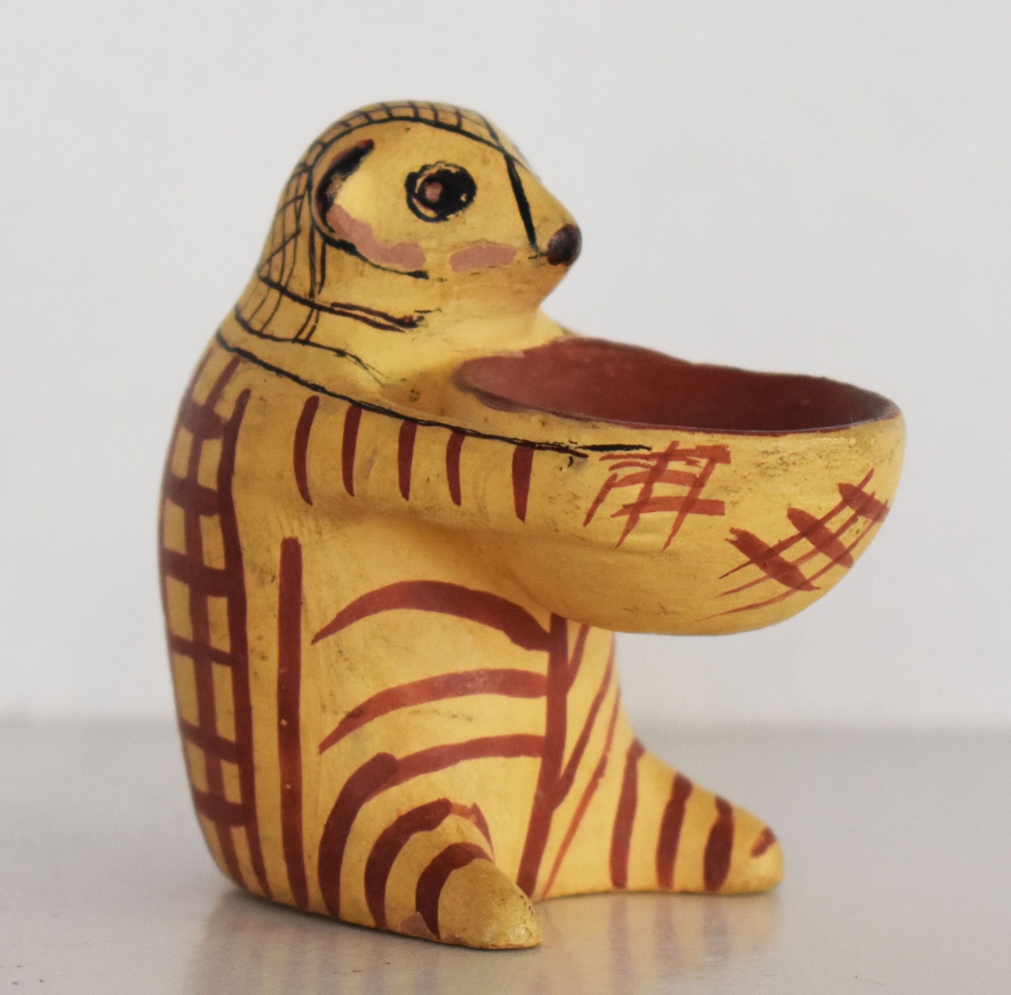 Terracotta Vase in the shape of an Animal - A little Bear or Hedgehog holding a Bowl - National Athens Museum - Replica - Ceramic Artifact