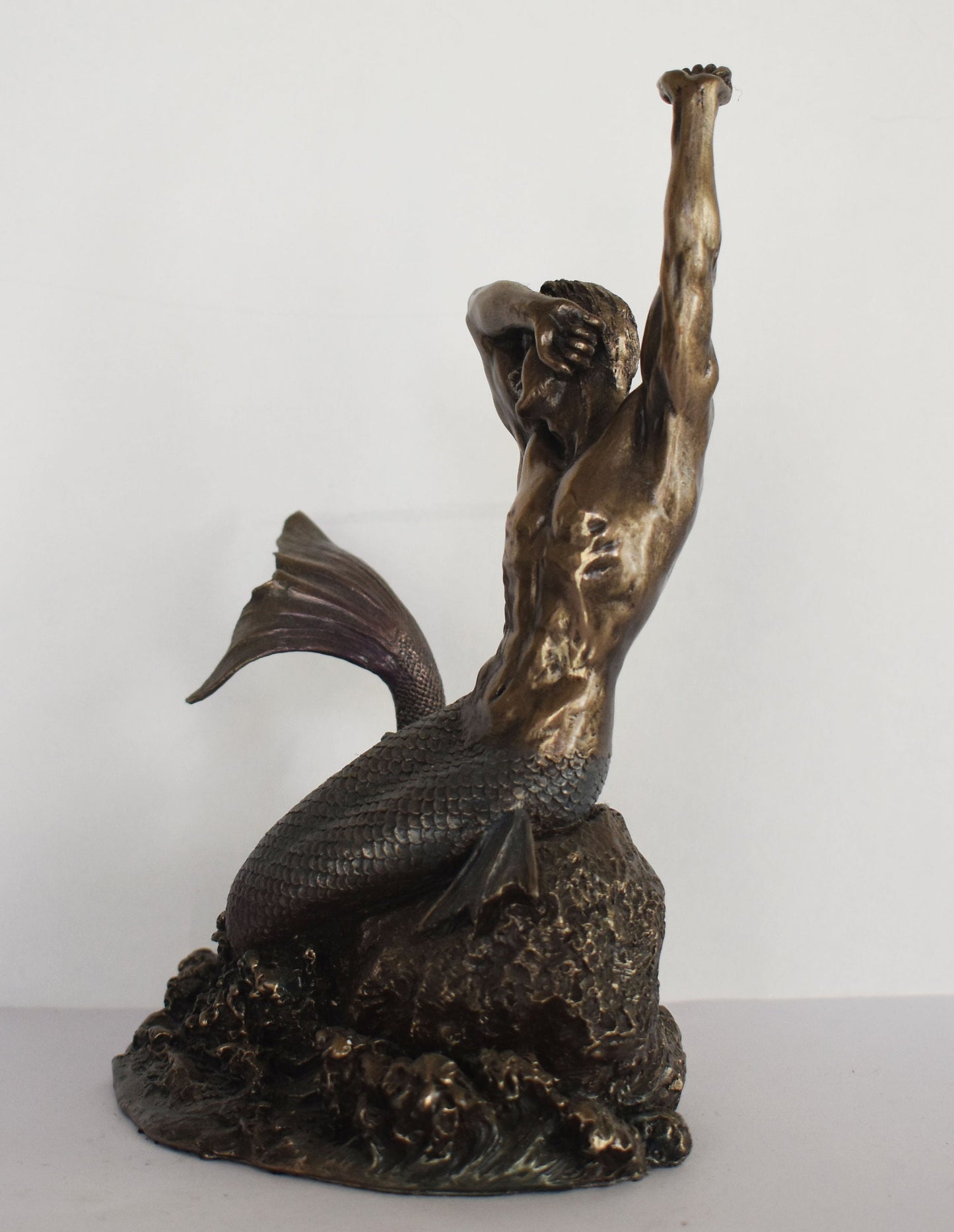 Triton Stretching on Rock - Merman - Demigod of the sea -  Son of Poseidon and Amphitrite - Sculpture Figurine - Cold Cast Bronze Resin