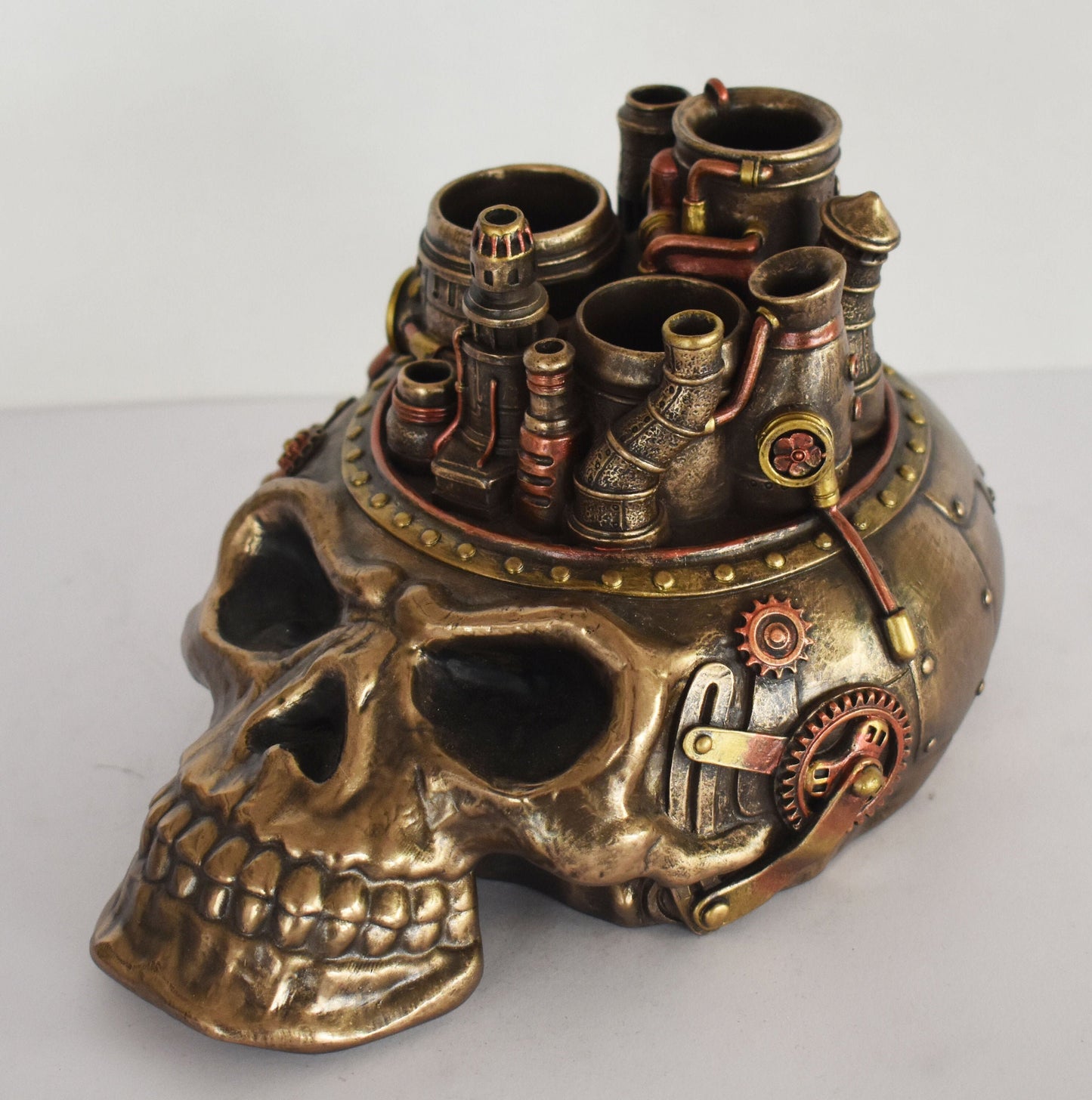 Scull  - Pencil Stand - Steampunk - Modern Art - Decoration - Cold Cast Bronze Resin