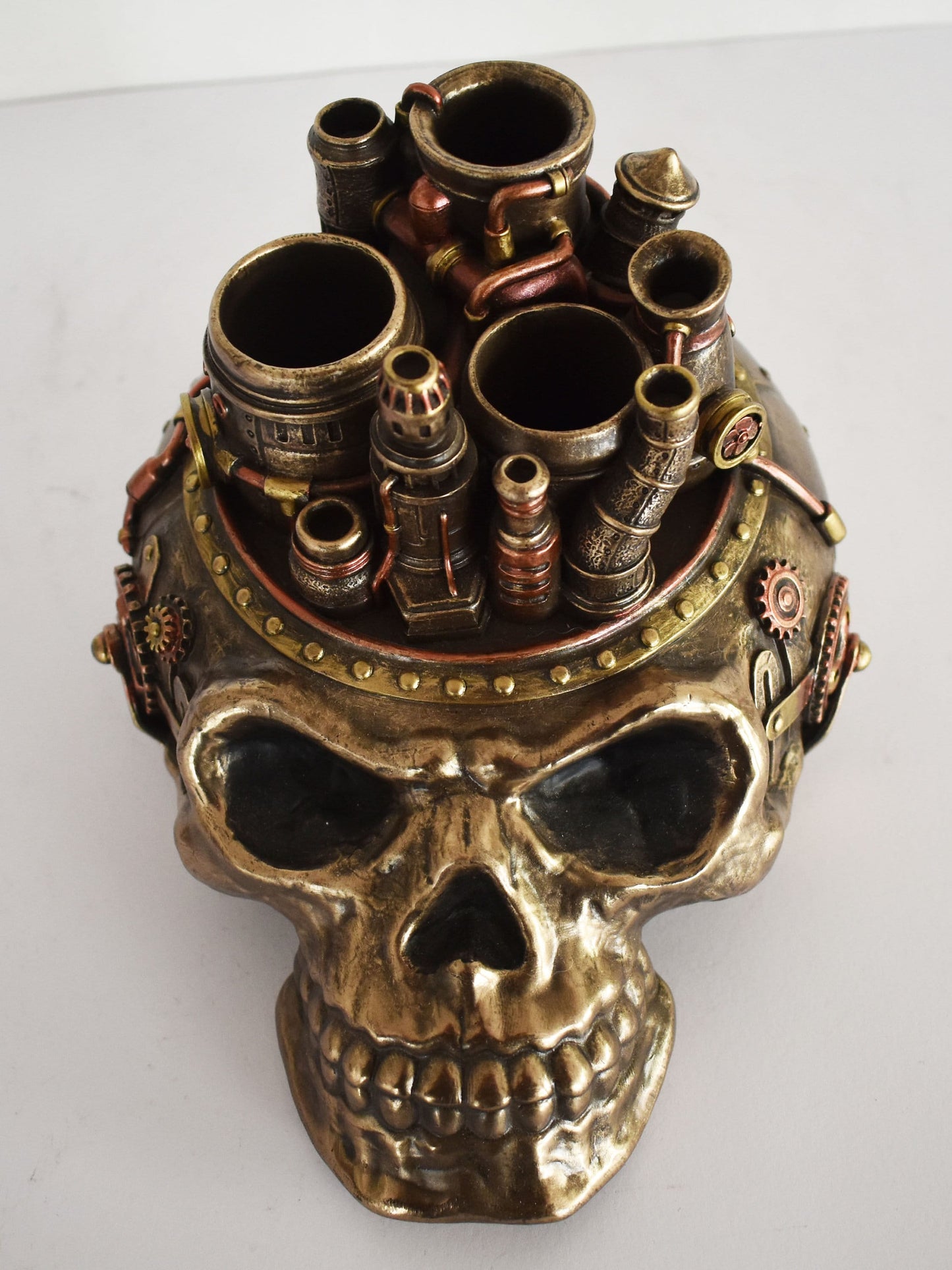 Scull  - Pencil Stand - Steampunk - Modern Art - Decoration - Cold Cast Bronze Resin