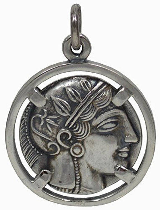 Athena Minerva - Greek Roman Goddess of wisdom - Owl, symbol of knowledge - Tetradrachm, 431-413 BC - Coin Pendant - 925 Sterling Silver