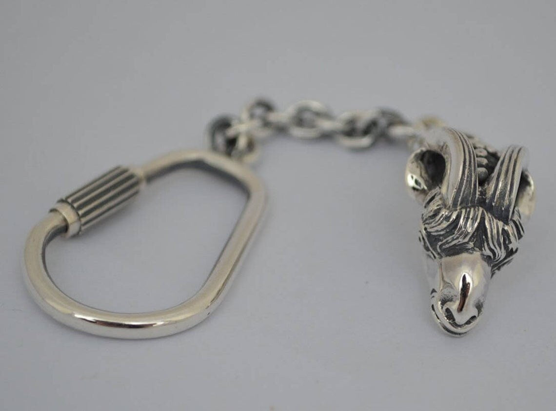 Ram Head - Ancient Greek Symbol of authority, nobility, virility, fertility, power and leadership - Keychain - 925 Sterling Silver