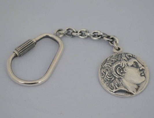 Alexander The Great - Macedonian King - Philip's son, Student of Aristoteles - Lysimachos coin  - Keychain - 925 Sterling Silver