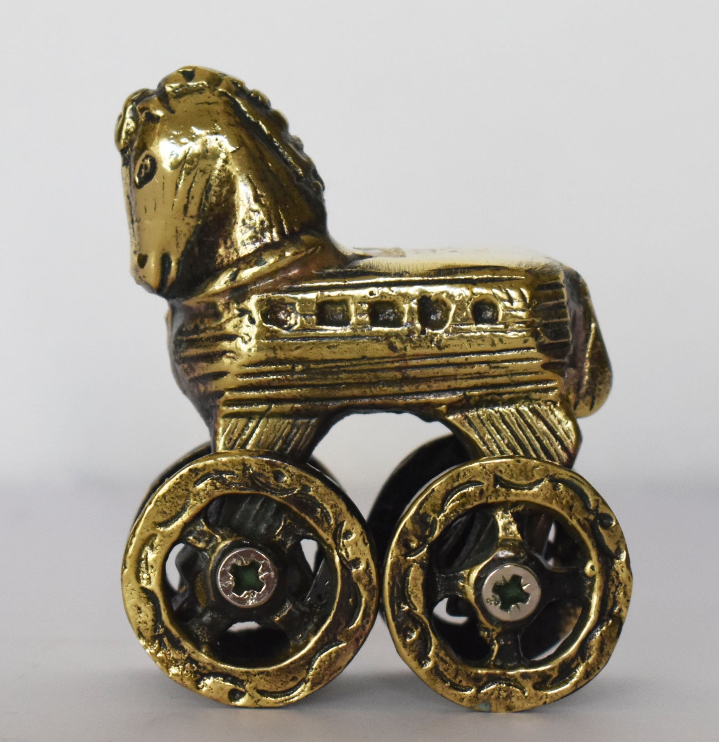 Trojan Horse on Wheels - Hollow Greek Horse - Trojan War - Homer’s Iliad - Miniature - pure bronze statue