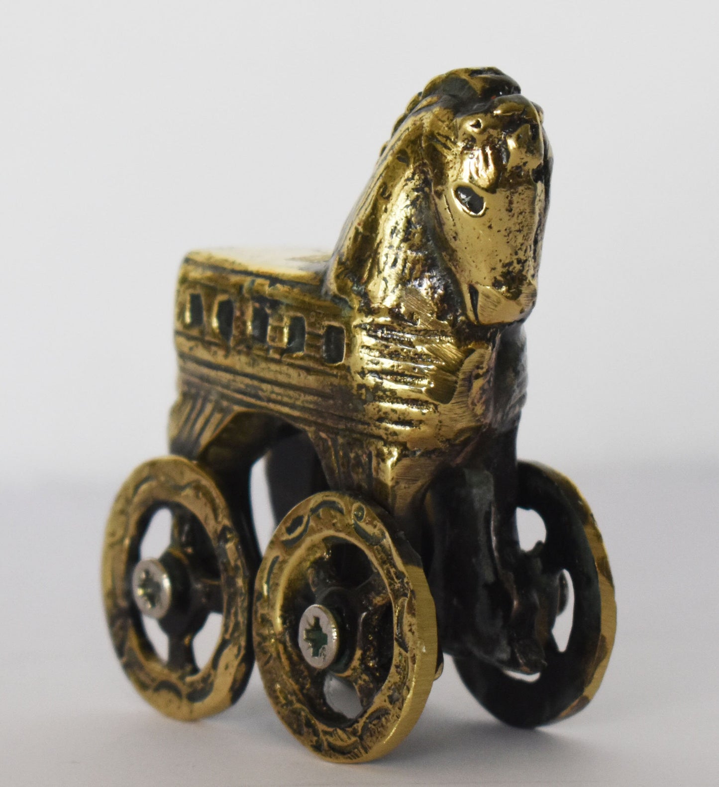 Trojan Horse on Wheels - Hollow Greek Horse - Trojan War - Homer’s Iliad - Miniature - pure bronze statue