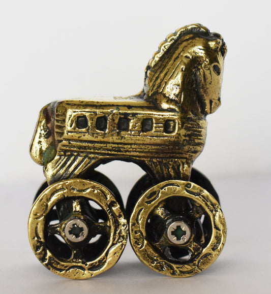 Trojan Horse on Wheels - Hollow Greek Horse - Trojan War - Homer’s Iliad - Miniature - pure bronze statue