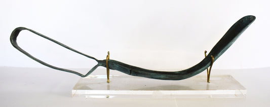 Strigil - Ancient Athlete's Equipment -  Dust, Sweat and Oil Remover  - Plexiglass Base - pure bronze  artifact