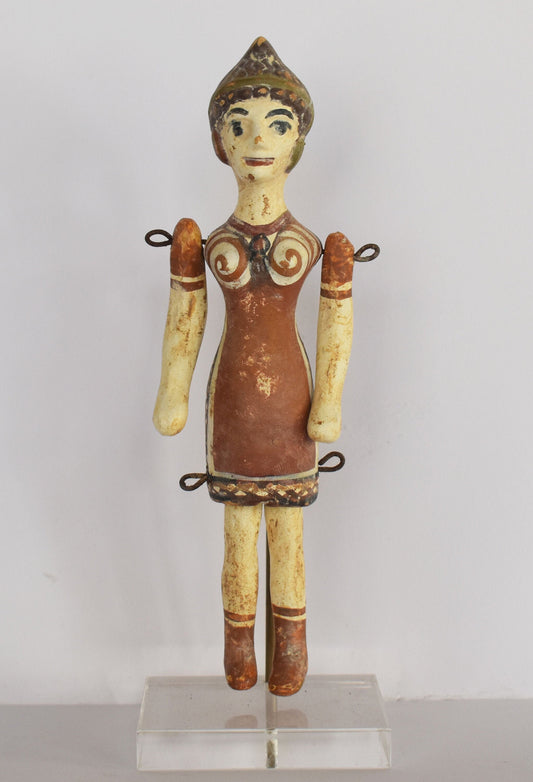 Joined Doll - Figurine - Ancient Greece - Children's Toy, Charm, Protective Role - Plexiglass Base - Ceramic Artifact