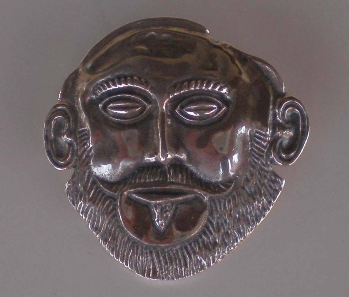 Mask of Agamemnon - King of Mycenae - Commander of Greeks in Trojan War - Pendant - Brooch Pin - 925 Sterling Silver