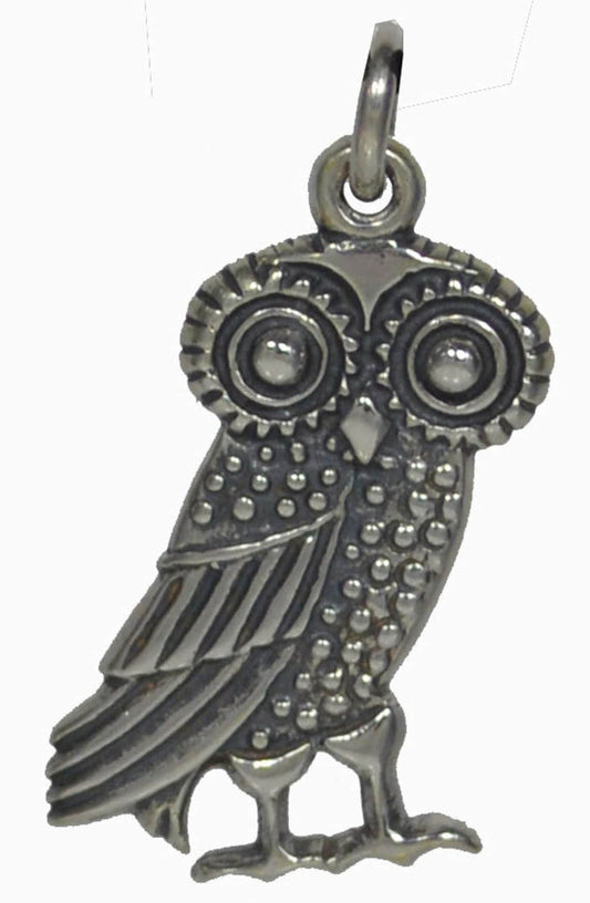 Owl Of Wisdom and Knowledge - Symbol of Goddess Athena Minerva - Ancient Greece  - Pendant - 925 Sterling Silver