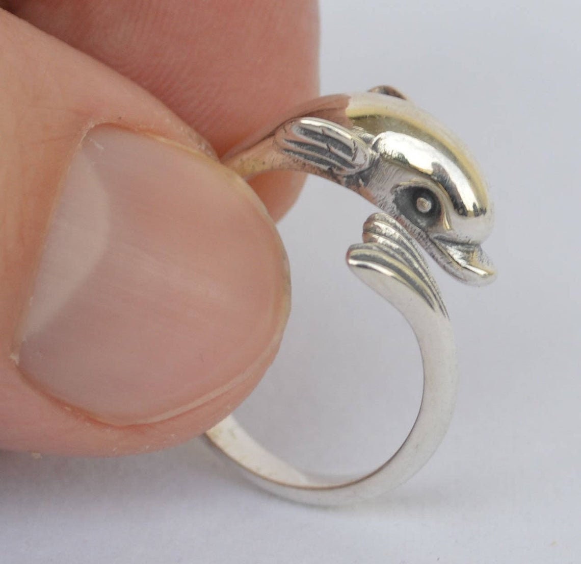 Dolphin - Symbol of Freedom, Protection and Good Luck - Ring - Size Between Us 6 to 8 1/2 - 925 Sterling Silver