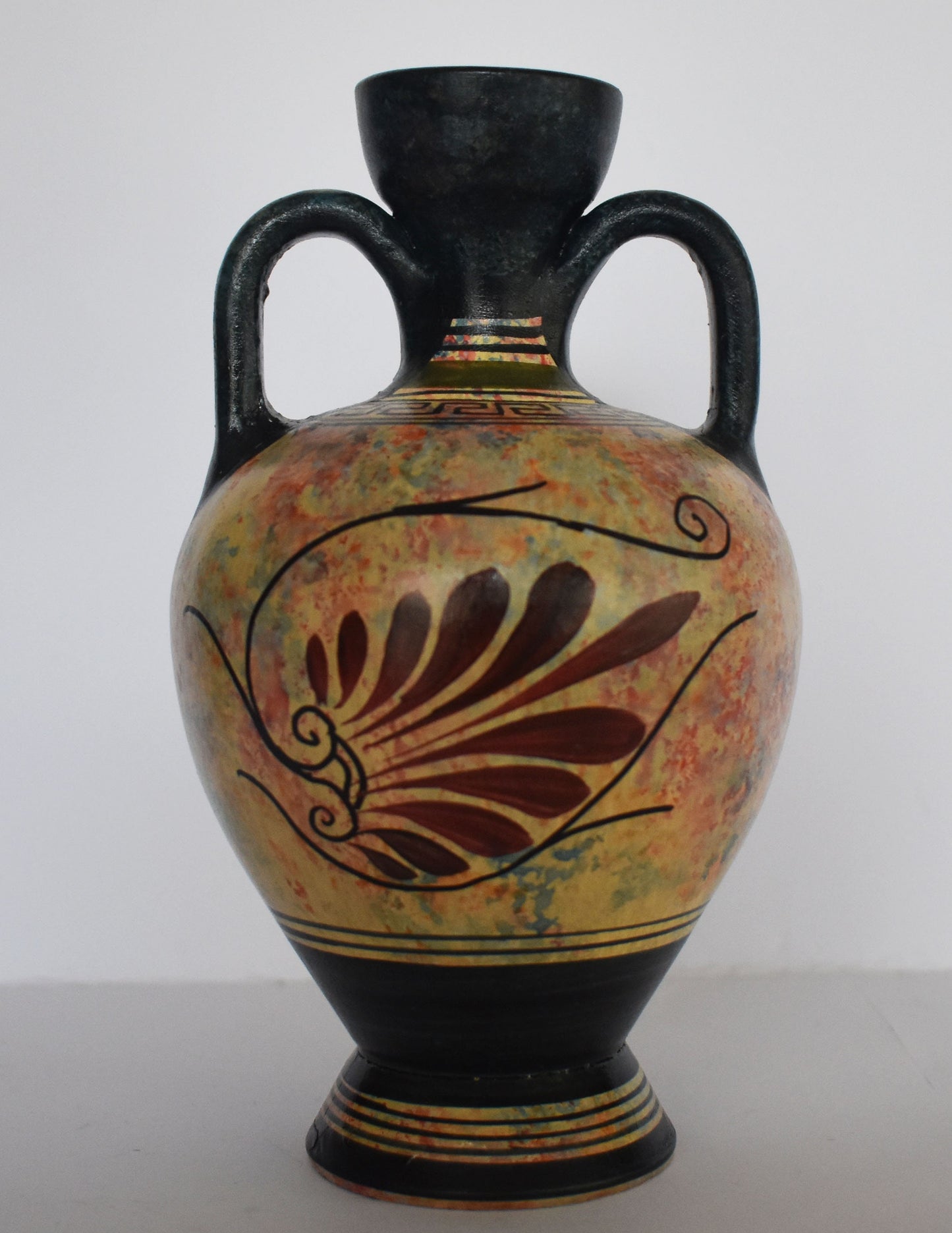 Athena Minerva - Greek Roman Goddess of  Wisdom, Handicraft, and Warfare - Floral and Meander design - Ceramic Vase