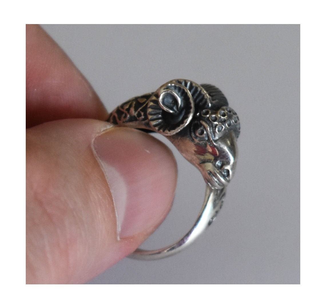 Ram Head - Symbol of Authority, Nobility, Virility, Fertility, Power and Leadership - Size Between Us 6 to 9- Ring - 925 Sterling Silver
