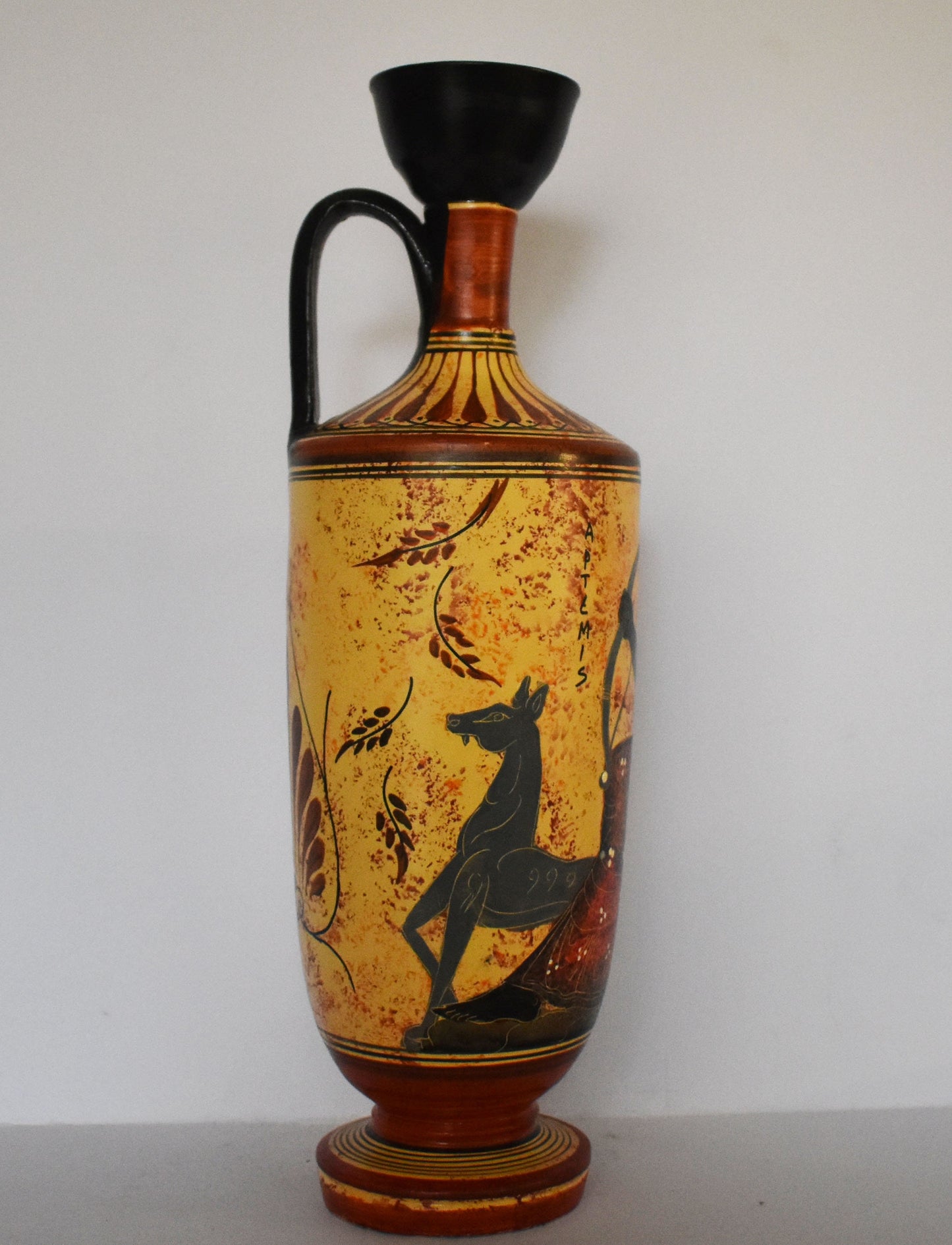 Lekythos - Storing Oil and Funerary Rites Vessel - Artemis - Goddess of Animals, Hunting - Floral design - Ceramic Vase