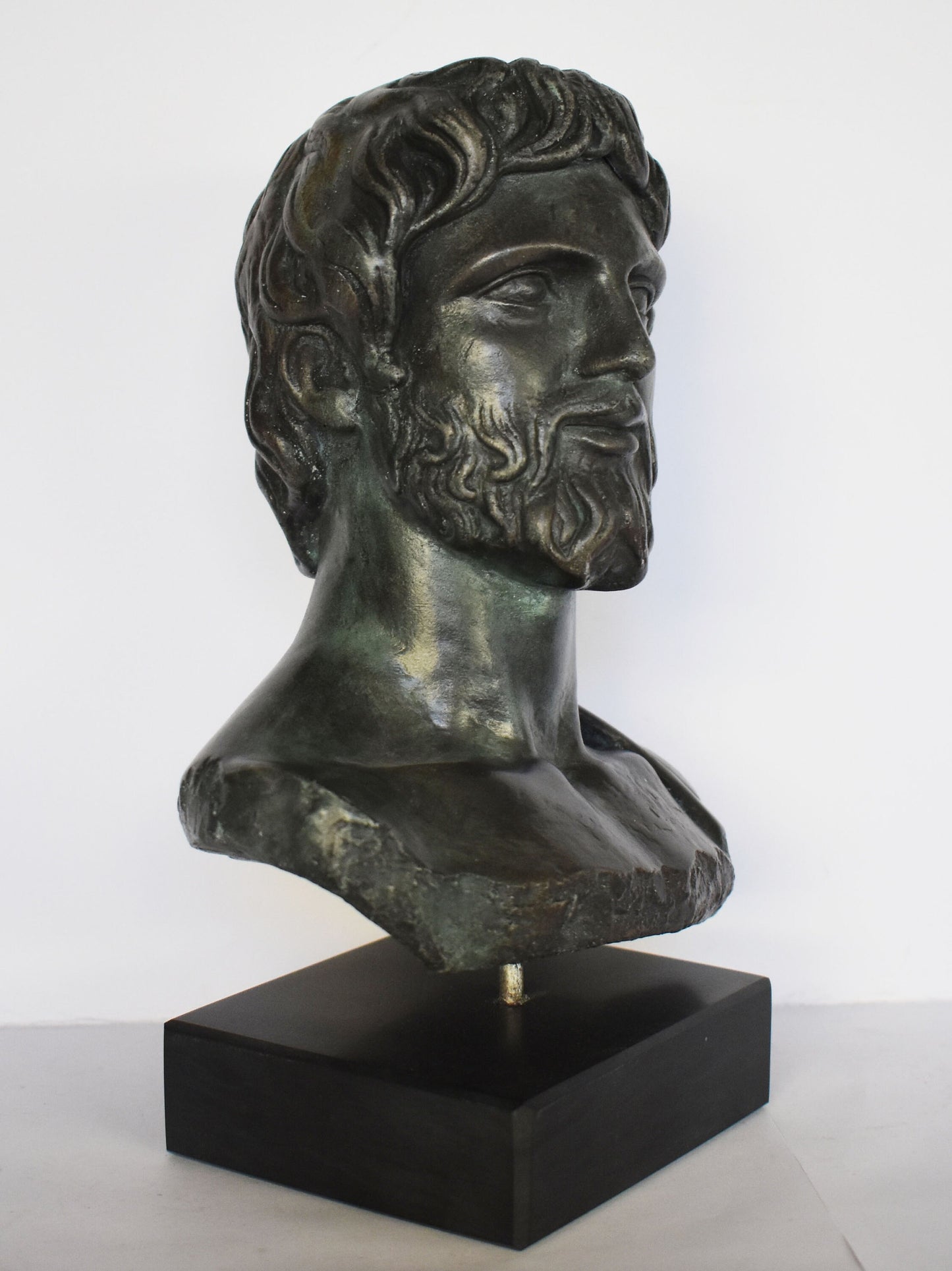 Asclepius - Greco-Roman God of Medicine, Son of Apollo - Marble Base - Museum Reproduction - Head Bust- Bronze Colour Effect