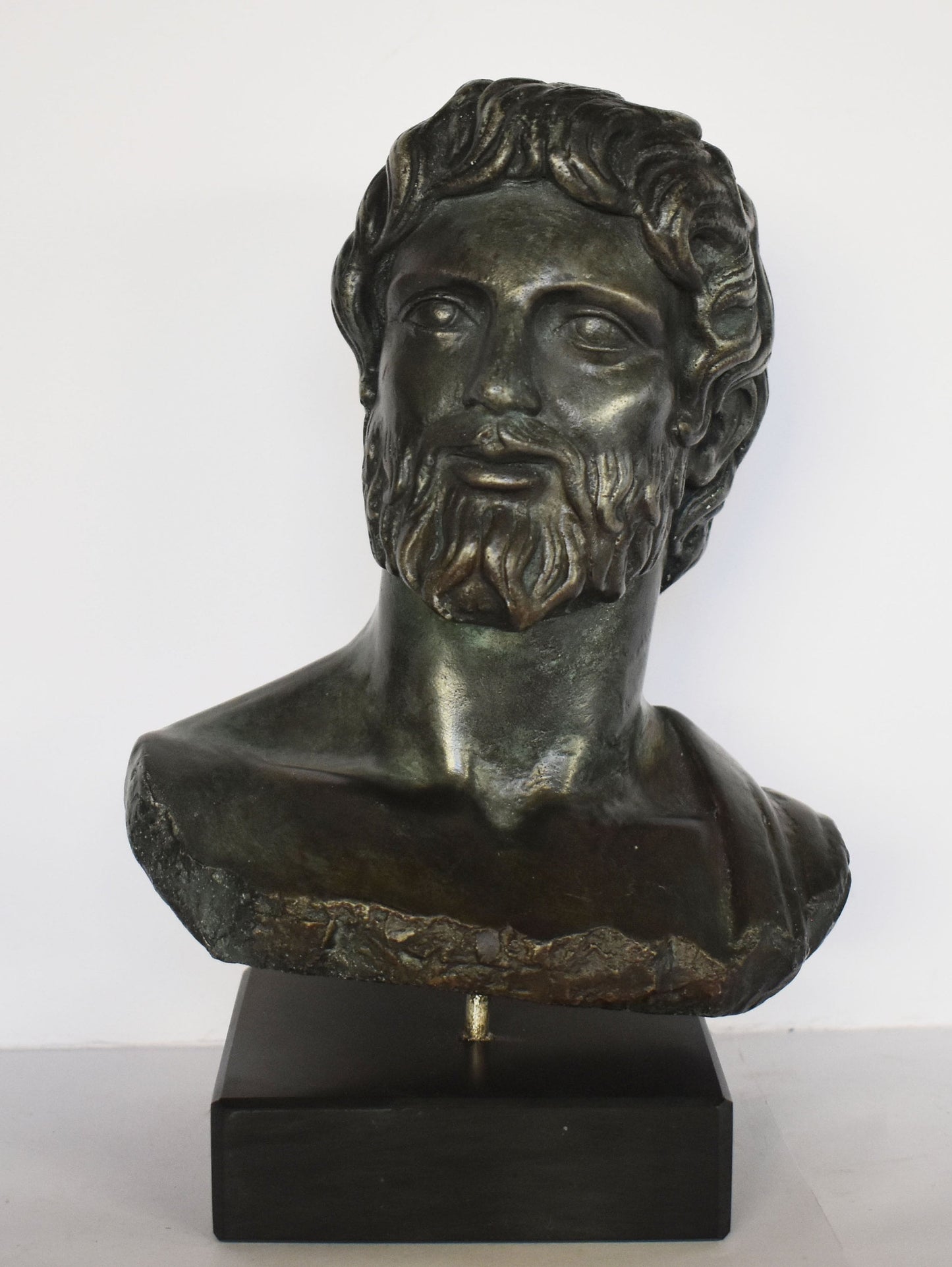 Asclepius - Greco-Roman God of Medicine, Son of Apollo - Marble Base - Museum Reproduction - Head Bust- Bronze Colour Effect