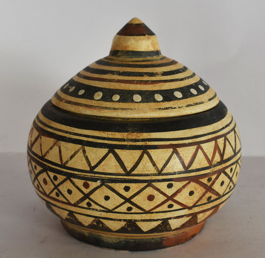 Pyxis Vase -  Cylindrical Box - Geometric Motif - Athens, Attica - 700 BC -  Museum Reproduction - Ceramic Artifact