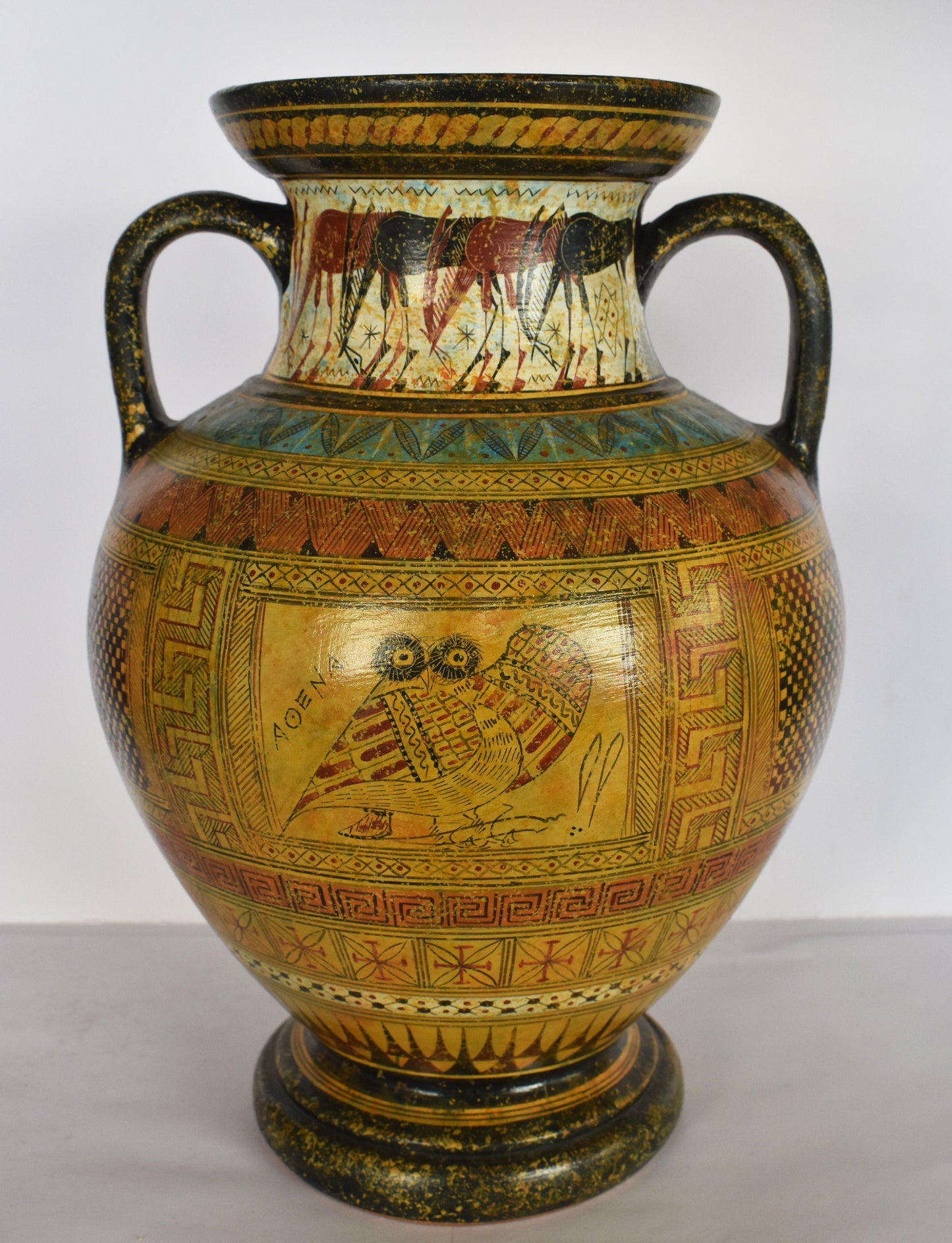 Achilles Ajax Hector - Trojan War Theme - Athenian Owl - Animals - Meander and Rosette Design - Ceramic Vase