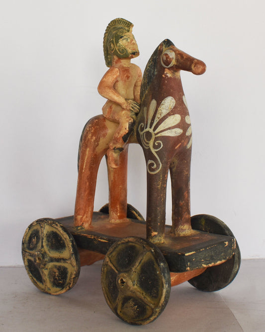 Horse Rider - Wheels Toy - Athens, Attica - 500 BC - Miniature - Museum Reproduction  - Ceramic Artifact