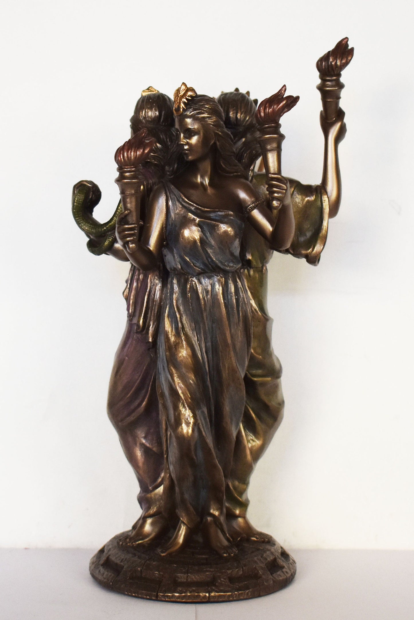 Hecate Hekate - Triple-Bodied - Ancient Greek Goddess of Magic, Witchcraft, the Night, Moon, Ghosts and Necromancy- Cold Cast Bronze Resin