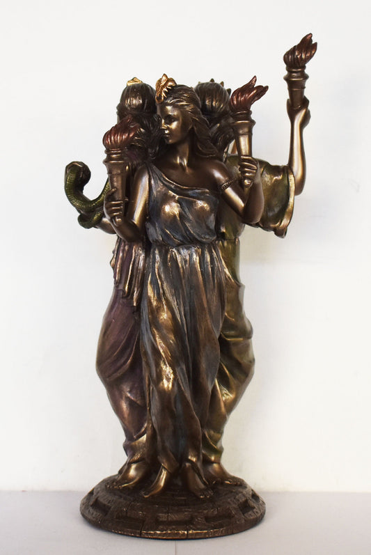 Hecate Hekate - Triple-Bodied - Ancient Greek Goddess of Magic, Witchcraft, the Night, Moon, Ghosts and Necromancy- Cold Cast Bronze Resin