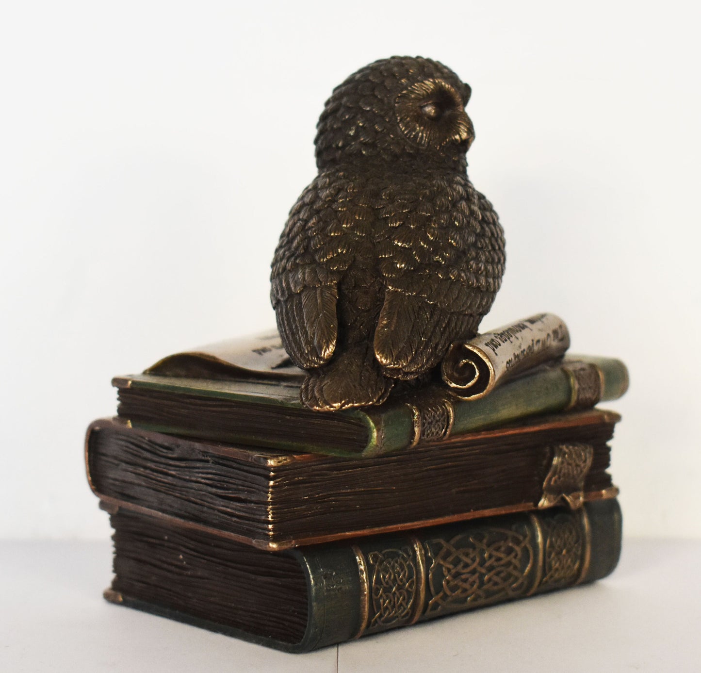 Owl Of Wisdom and Knowledge - Symbol of Goddess Athena Minerva - Ancient Greece - Jewelry Box - Cold Cast Bronze Resin