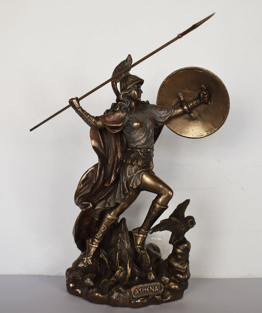 Athena Minerva - Greek Roman goddes of Wisdom, Strength, Strategy, Courage, Inspiration, Arts - Acropolis - Cold Cast Bronze Resin