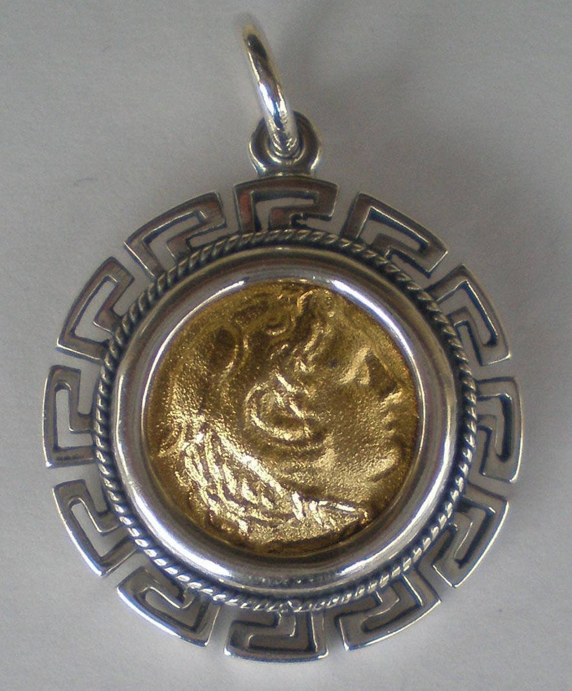 Alexander The Great - Macedonian King - Meander Motif - Amphipolis Tetradrachm - 336-326 BC - Gold Plated Coin Pendant - 925 Sterling Silver