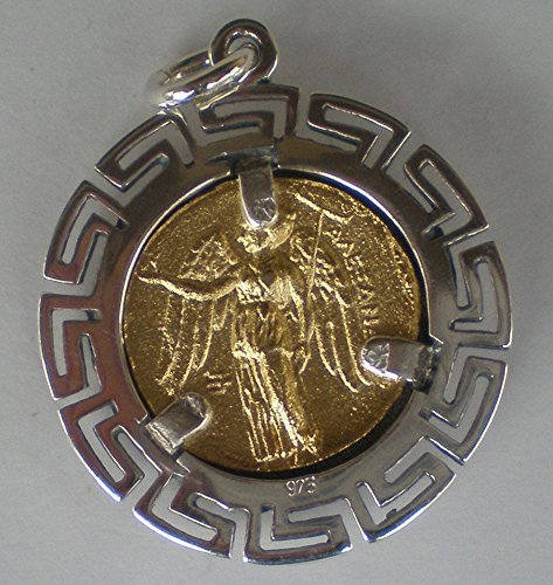 Athena Minerva Greek Roman Goddess of Wisdom - Alexander's stater 328-323 BC - Meander - Gold Plated Coin Pendant - 925 Sterling Silver
