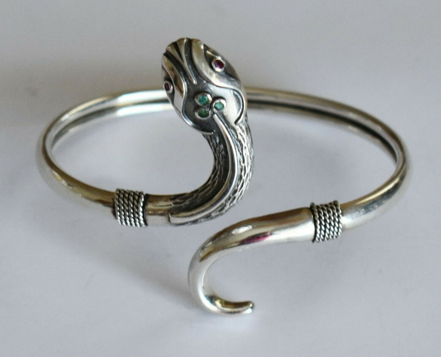 Minoan Snake - Ruby & Emerald - Ancient Greek Symbol of rebirth, transformation, immortality healing. - Bracelet - 925 Sterling Silver