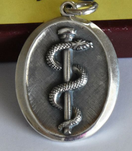 Rod - Sacred Symbol of Asclepius -  Ancient Greek God of Medicine and Healing - DNA Helix - Pendant - 925 Sterling Silver