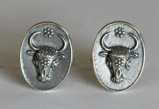 Minoan Bull Head - Symbol of Cosmic Energy, Forces of Life and Death, Pillars of the universe - Cufflinks- 925 Sterling Silver