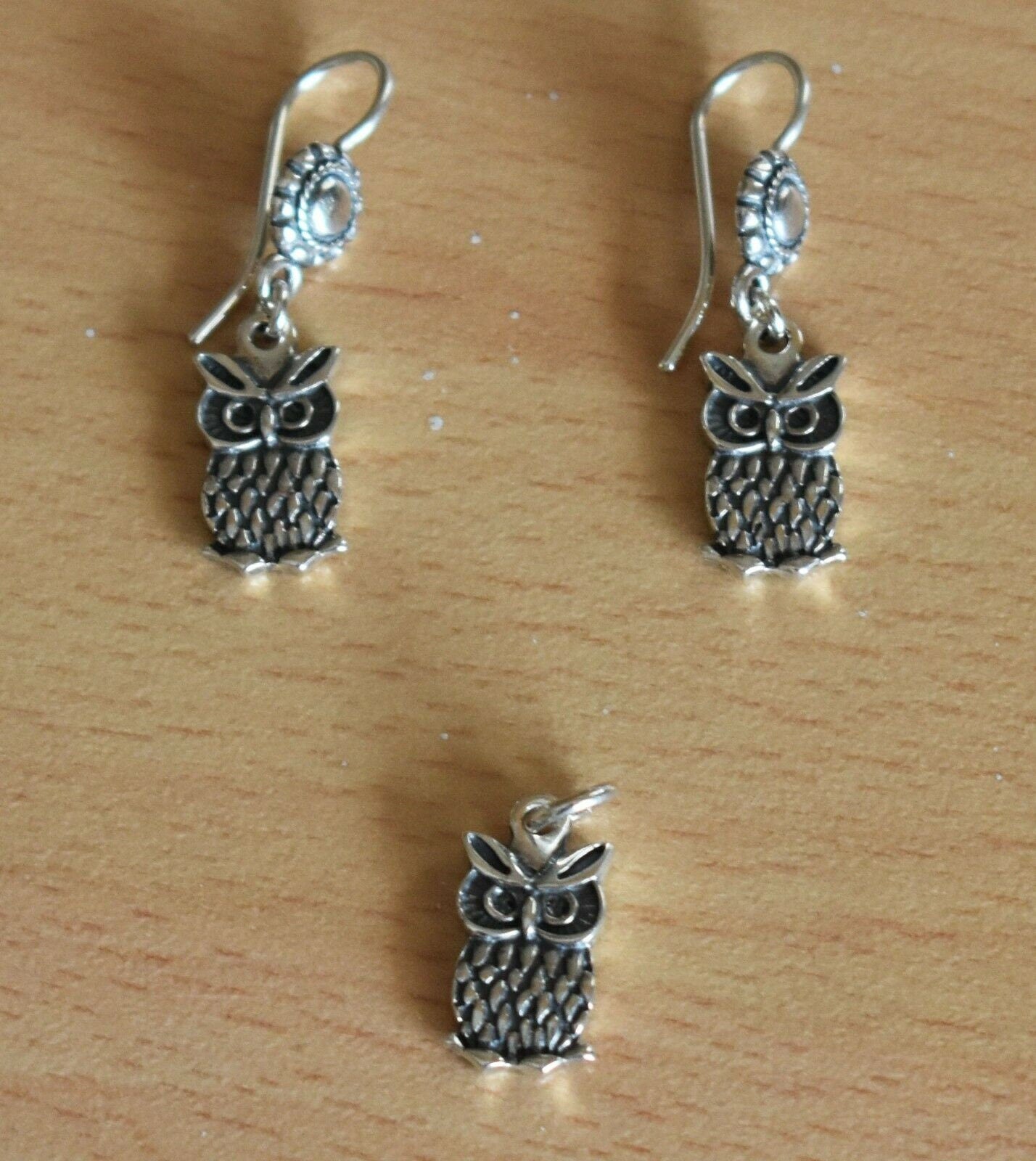 Owl Of Wisdom and Knowledge - Symbol of Goddess Athena Minerva - Ancient Greece - Set of small Pendant and Earrings - 925 Sterling Silver