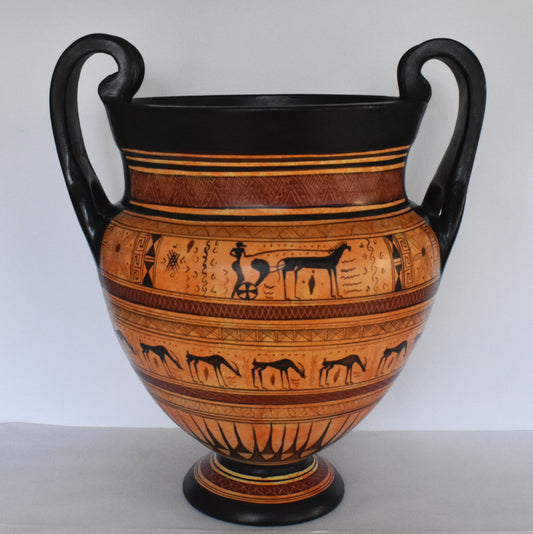 Krater - Man on a Chariot, Animals, Meander and Rosette Motives - Geometric period - Ceramic Vase